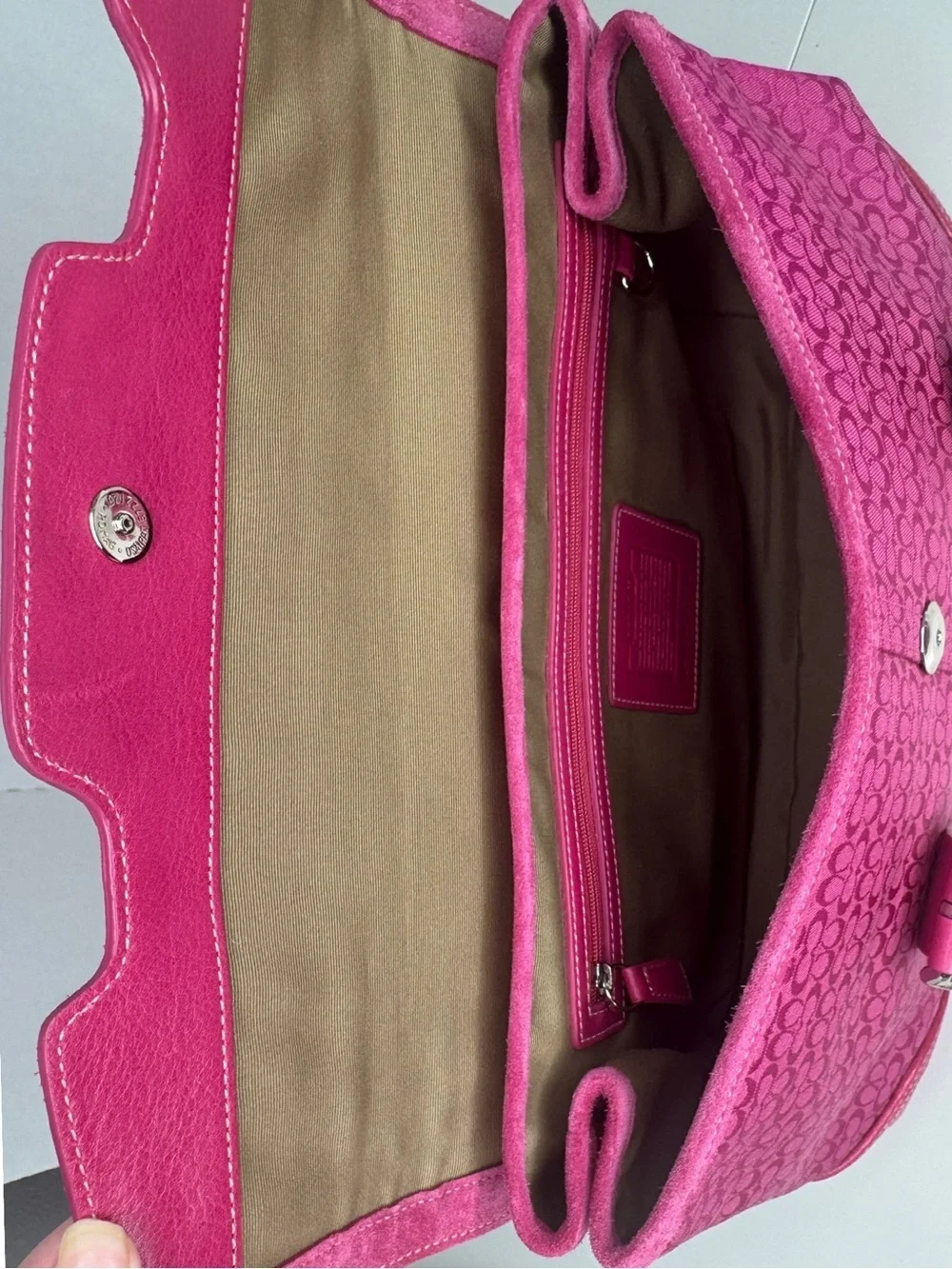 Coach 2004 Signature C Y2K Pink SoHo Hampton Flap Leather And Suede Bag